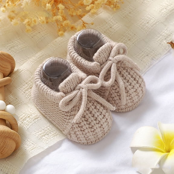 Baby Girls First Walking Shoes Soft Soles Knit Booties with Bow for Toddlers Everyday Casual Non Indoor Outdoor Suitable 0 12 Months Baby Sneakers, 0-3 Months, Khaki