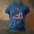 thumbnail image 2 of Patriotic Independence Day Graphic Short Sleeve Crew Neck T Shirt Freedom Print Casual Comfort Tee for Men Blue L, 2 of 4