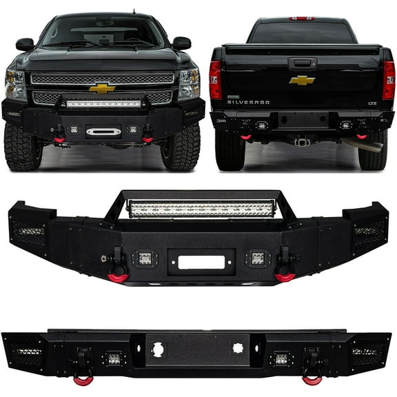 Vijay Compatible with 2007-2008-2009-2010-2011-2012-2013 Chevrolet Silverado 1500 Front and Rear Bumper with Winch Seat and Spotlights and D-Rings