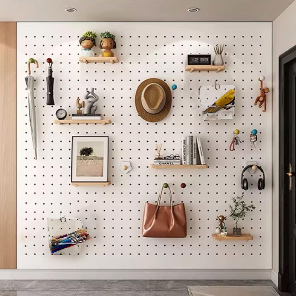 6 Sets Pegboard Bins Set Clear Plastic Pegboard Cups with 201 Stainless Steel Hook Hangers Metal Pegboard Hook Kits Assortment Bins Accessories for Garage Workshop Workbench Supermarket