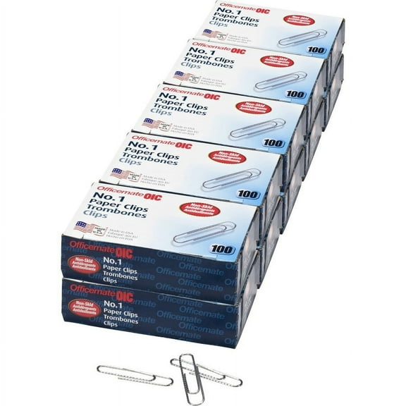 Officemate No. 1 Nonskid Paper Clips - Standard - Non-skid - 1000 / Pack - Silver | Bundle of 2 Packs