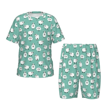 Luyuia Cute Sheeps Print Girls  2-Piece Tie-Dye Pajama Set  Cute Summer Loungewear with Shirt and Tank Shorts Nightwear-Large