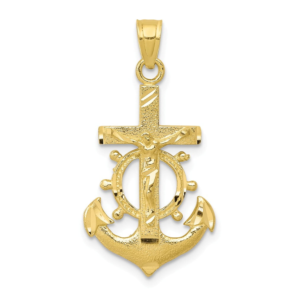 Solid 10k Yellow Gold Anchor Mariner Cross Pendant Crucifix Charm