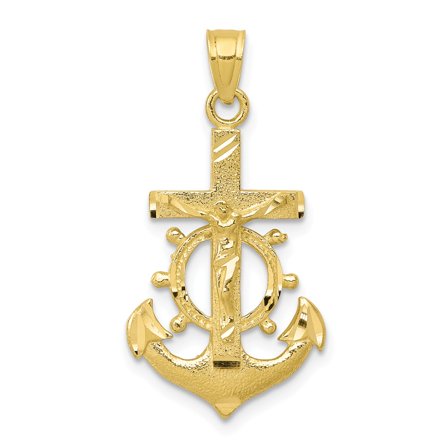 10K Yellow Gold Charm Pendant Themed 30 mm 16 Mariner Crucifix
