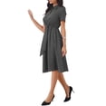 thumbnail image 4 of INSPIRE CHIC Striped Work Dress for Women's Lapel Collared Tie Waist Offcie Button Down Short Sleeve Long Casual Dresses XS Black, 4 of 6