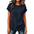 thumbnail image 5 of GERsome Sweatshirt for Women Crewneck Short Sleeve Lightweight Casual Travel Pullover Tops with Pockets Navy M, 5 of 6