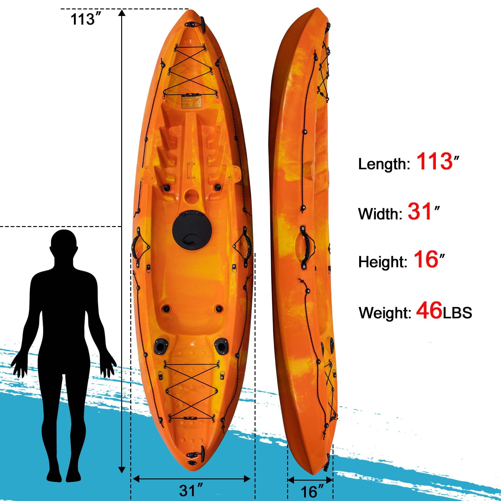 Sit-in Kayak,Recreational Lightweight Kayak with Paddle,Handle & Rod Holders,Weight Capacity,Puncture Resistant,1 & 2 Person Kayak for Adults,9.38 ft