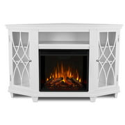 Bowery Hill Modern Solid Wood Corner Fireplace TV Stand in White