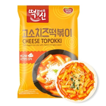 DONG WON Topokki with Cheese and Spicy Sauce, Korean Rice Cake Stick, Korean Street Food, 8.46 OZ (240 G) - 1 Pack