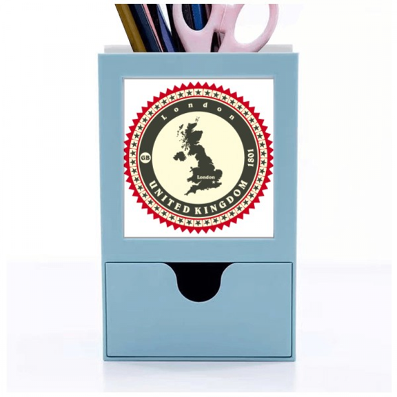 London UK United Kingdom Britain Country Map Desk Supplies Organizer Pen Holder Card