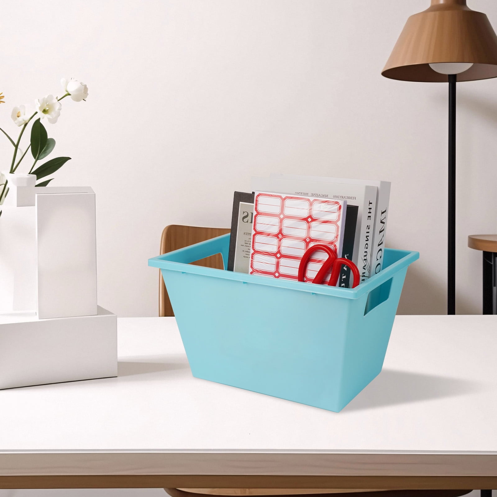 Koomade Set of (4) Storage Boxes Medium Plastic Storage Bin, 12 in x 8.5 in x 7 in