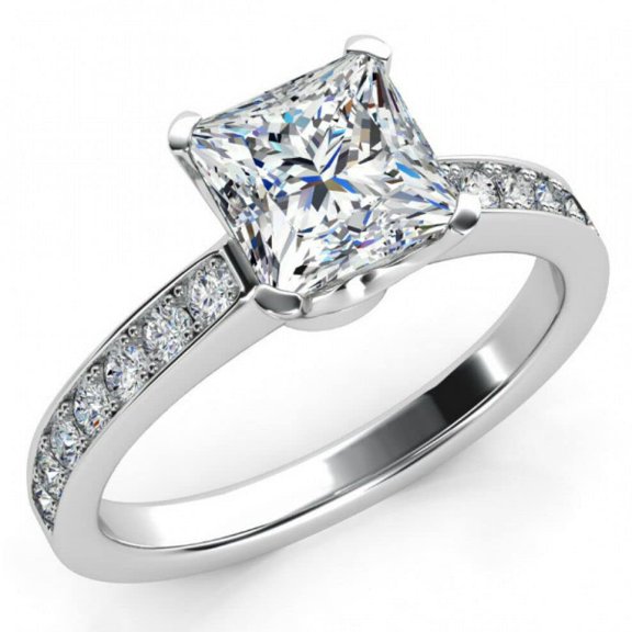 HeartsAndYou 3ct Princess Cut Moissanite Channel Set Solitaire Engagement Ring for Women 18k Gold over Silver