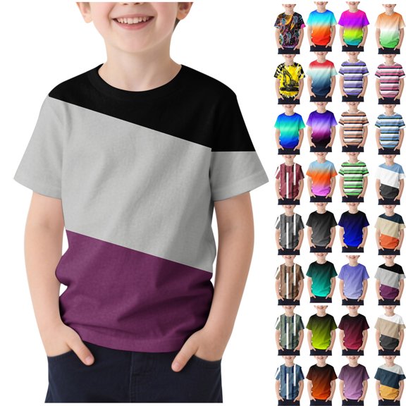 Teyfeniy Casual T-Shirts for Toddler Kid Boys Short Sleeve Summer Fashion Color Block Print Cute Pullover Shirts Crew Neck Going out Outfits