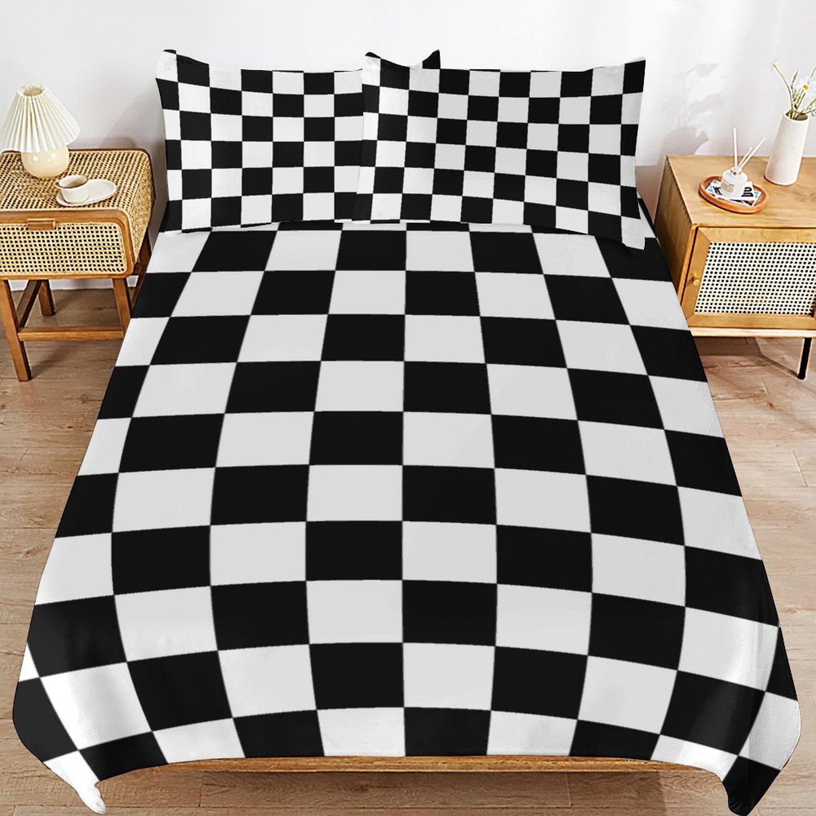 3 Pcs Soft Bedding Set, Includes 1 Duvet Cover with Zipper And 2 Pillow Shams,Chess Board Black Twin(86"x70")