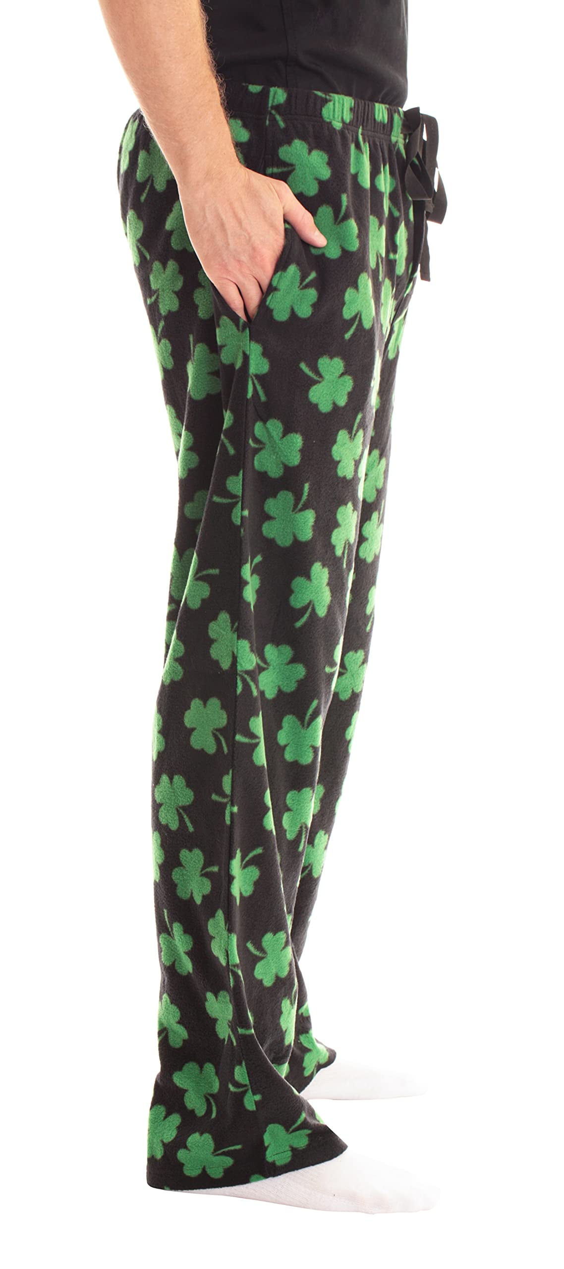 #followme Polar Fleece Pajama Pants for Men Sleepwear PJs (Simple Shamrock,  Large)