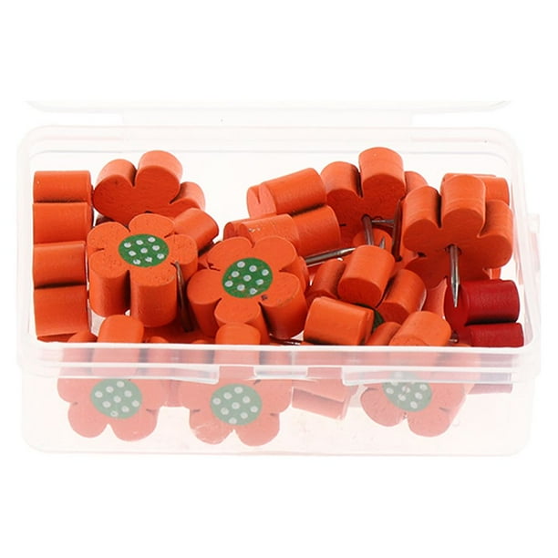 20 chinchetas decorativas de madera con forma de flor para tablero de corcho naranja