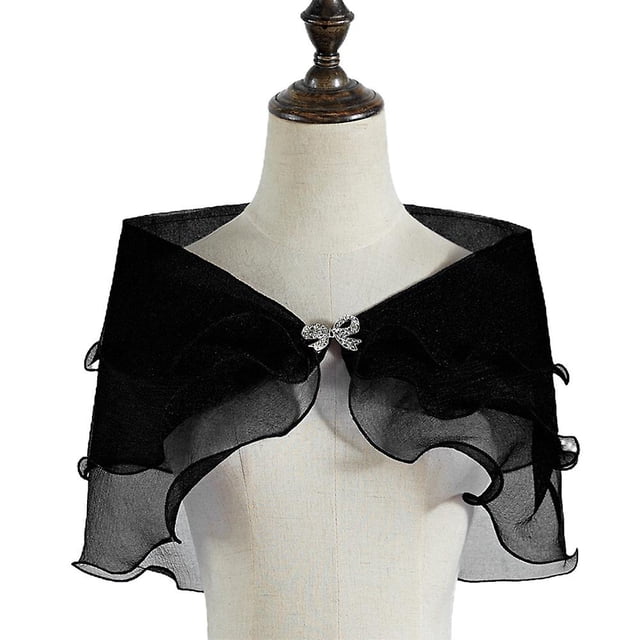 Women Ruffle Layered Gauze Shawl Wrap Shrug Bridal Wedding Dress Gown Off Shoulder Bolero Capelet zhangyuxiang LED