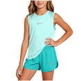 thumbnail image 2 of LEKWK Girls Summer Workout Set Kid Breathable Quick Dry Mesh Tracksuit Sleeveless Crewneck Tank Tops and Running Shorts Athletic Casual Gym Playwear, 2 of 9