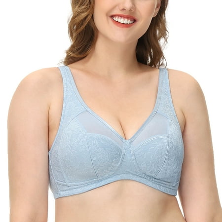

Wingslove Women s Comfort Plus Size Wirefree Full Coverage Minimizer Bra Blue 36DD
