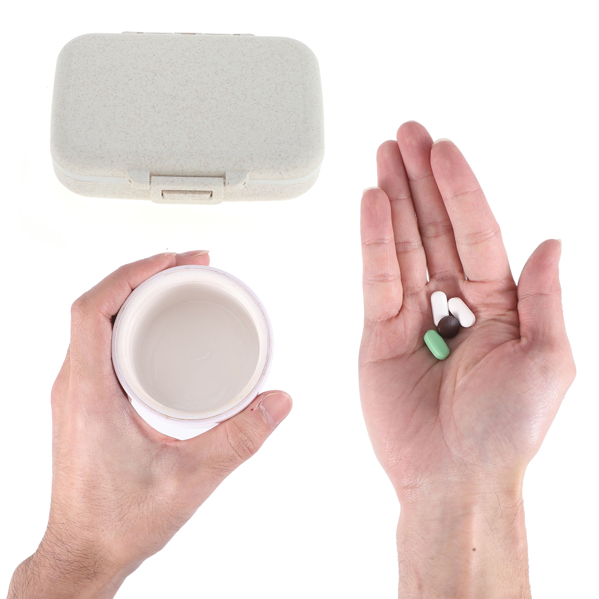Unique Bargains 6 Grids Durable Design Single Layer Pill Box for Travel 1 Pc Beige