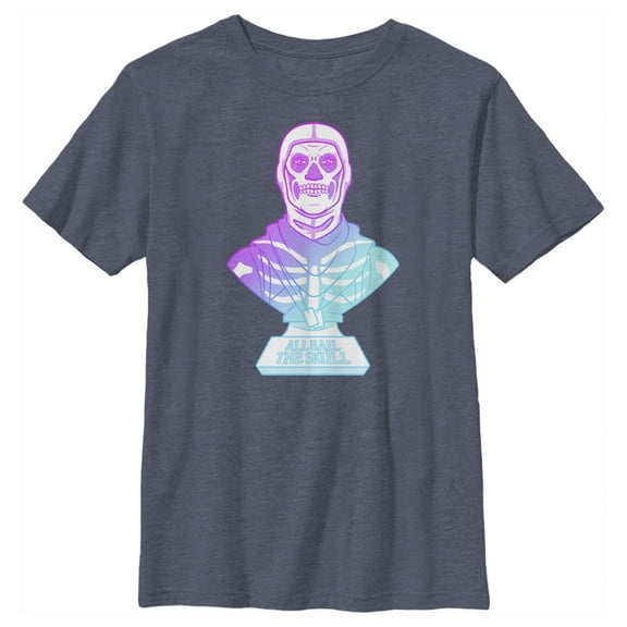Boy's Fortnite Skull Trooper All Hail Glow Graphic Tee Navy Blue Heather Medium