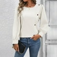 thumbnail image 2 of GigrtiJin Womens Fall Tops Button Decor Pullover Round-Neck Pleated Solid Color Blouses Going out Casual Trendy Shirts, 2 of 3