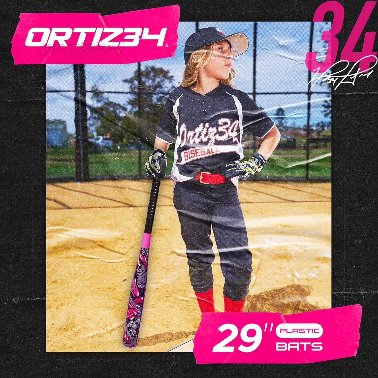 Ortiz34 Bat  Ball Set - Graffiti Plastic Bat  Ball Homerun Set- David Ortiz Backyard Baseball Set for Youth, Kids, Teenagers, Adults