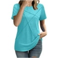 thumbnail image 2 of Women's Casual Solid Color Short Sleeve Round Neck T-Shirt Tee Top Loose Fit Breathable Lightweight Summer Fashion Basic | CSEONE,Blue L, 2 of 8