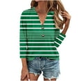 thumbnail image 2 of Sakmal 3/4 Sleeve Womens Plus Size Tops V-Neck Green Striped Button Plain Womens Blouses Under $10, 2 of 5