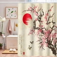 thumbnail image 4 of Pink Floral Shower Curtain 72Wx72H Inch Asian Japanese Vintage Cherry Blossom Flower Shower Curtain Traditional Ink Art Polyester Fabric Waterproof for Bathroom Home Decor with Hooks, 4 of 6