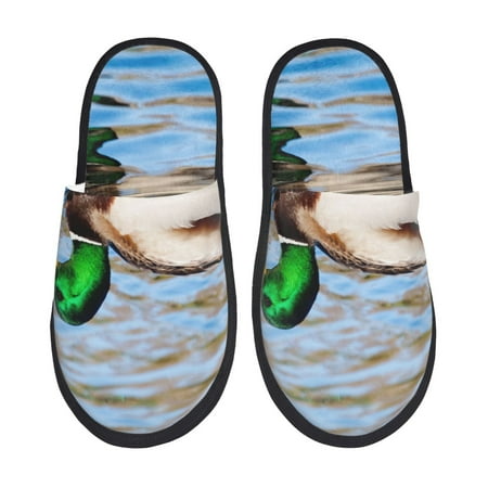 Balery Mallard Duck Swimming In A River Slient Indoor Furry Fleece Comfort House Shoes Soft Non-Slip Home Shoes Cotton slippers House Slippers-- Medium