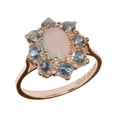 thumbnail image 1 of LBG British Made 10k Rose Gold Natural Opal & AAA Aquamarine Womens Cluster Ring - 33 size options - Size, 1 of 5