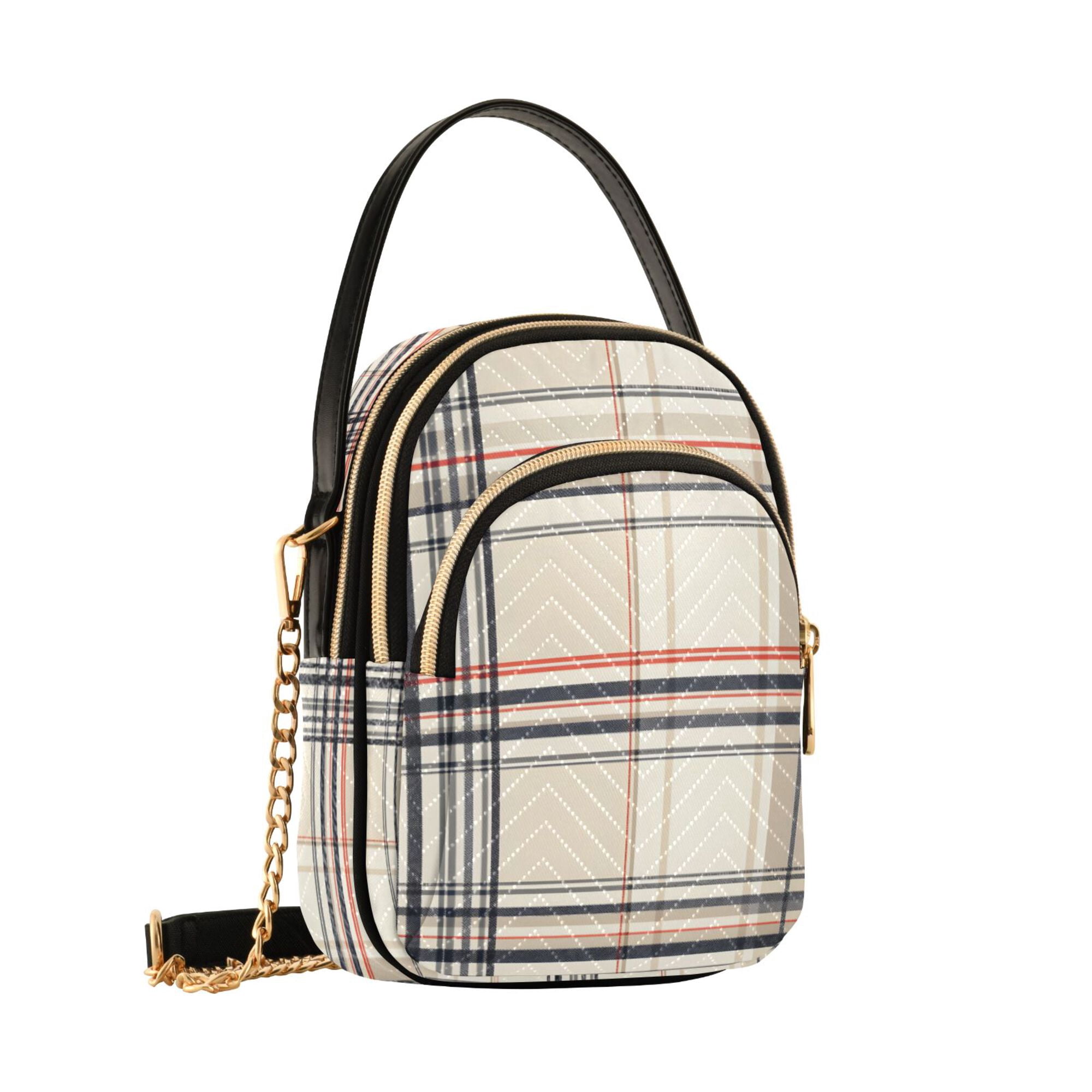 FORMRS Crossbody Bag for Women Quilted Travel Shoulder Cell Phone Purse with Chain Strap Handbag, Beige Plaid Pattern