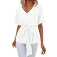 thumbnail image 2 of Women Summer V Neck Shirt Short Sleeve Tie Casual T Shirt Top, 2 of 4