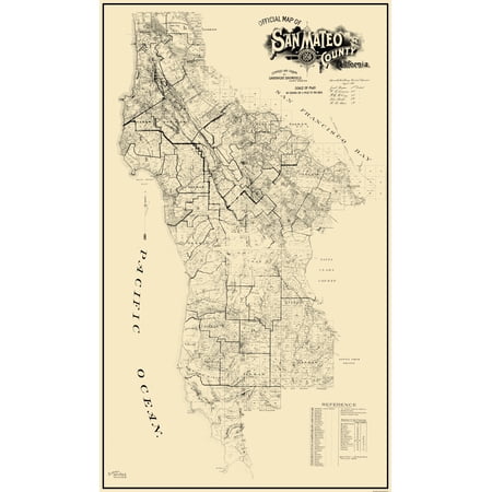 Historic County Map - San Mateo County California - Bromfield 1894 - Vintage Wall Art