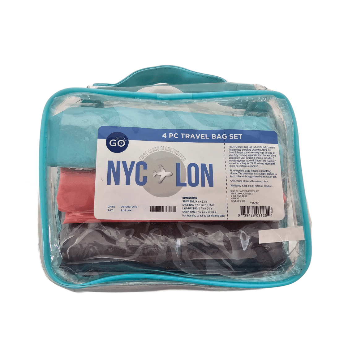 Gotta Go Travel Bags Set 4-Piece Stuff, Laundry, Shoes & Carry