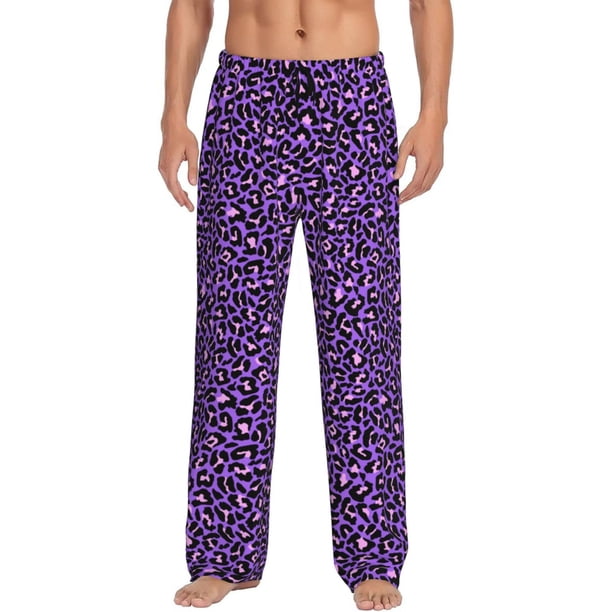 Fotbe Purple Leopard Pantalones de Pijama para Hombre, Pantalones de Dormir, Pantalones de Casa con Cintura Ajustable y Bolsillos-Large