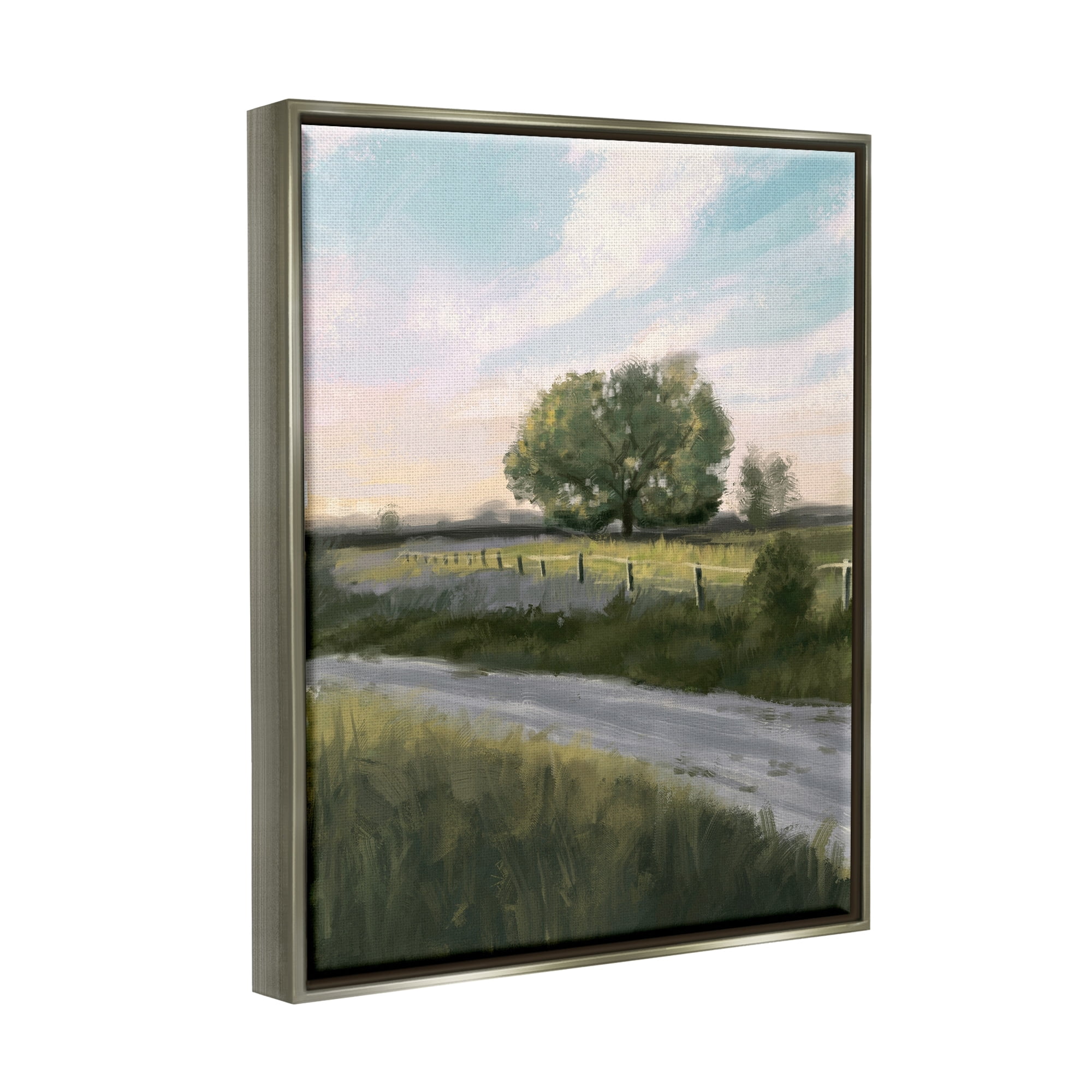 Stupell Industries Rural Grasslands Lone Country Tree Clear Sky Painting Luster Gray Floating Framed Canvas Print Wall Art, Design by Ziwei Li