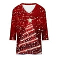 thumbnail image 4 of asdoklhq Christmas V Neck Sweaters for Women Ladies' Christmas Fashion Casual Printed V-neck Quarter Sleeve Top Red S, 4 of 5