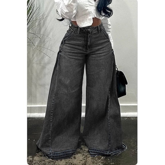 High-Waisted Wide Leg Denim Pants