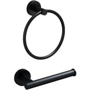 Future Way 2Pcs Towel Ring and Toilet Paper Holder Set, Matte Black Bathroom Accessories Durable 304 Stainless Steel, Matte Black