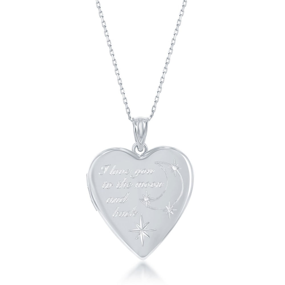 925 Sterling Silver Italian "I Love You to the Moon & Back" Heart/Oval Locket 18" Pendant Necklace