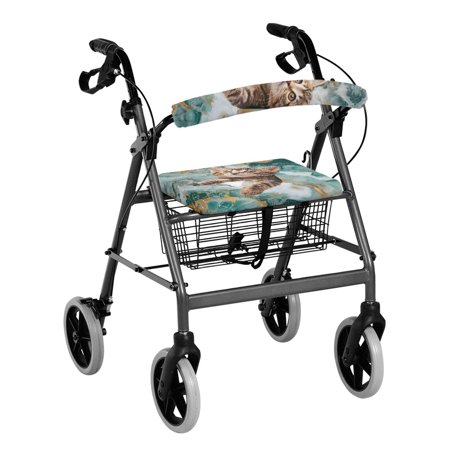 COEQINE Marble Print Rollator Walker Seat and Backrest Rollbar Covers Set Cat Walker Protection Decor Covers Machine Washable Rollator Seat Padded Cover Gifts for Seniors
