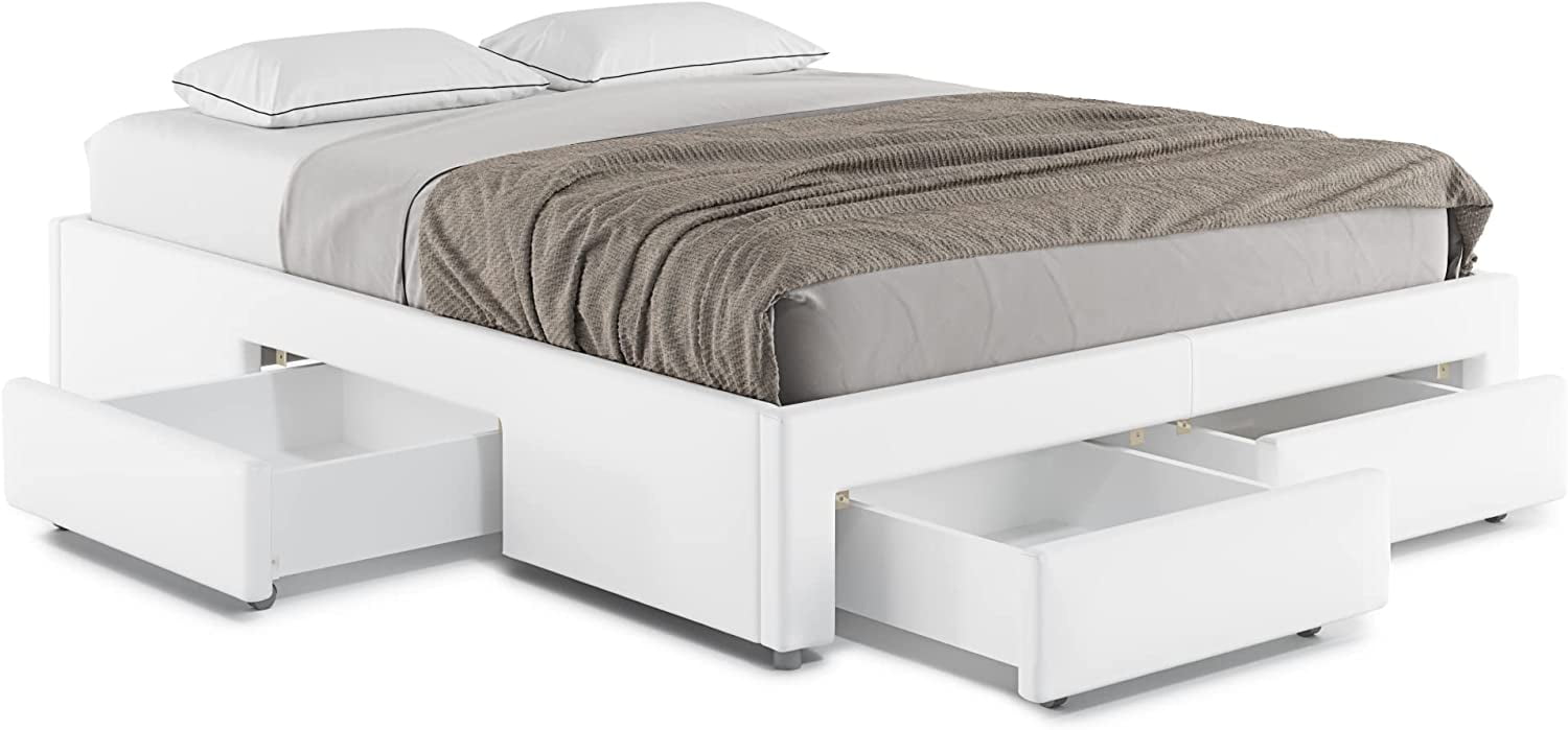 ZTOZZ Isola Platform Bed with 4 Storage Drawers King Size Faux