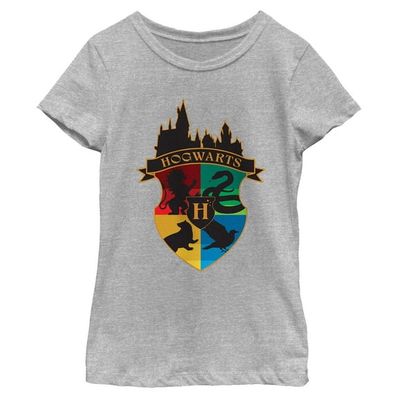 Girls Harry Potter Outline Hogwarts Crest T Shirt