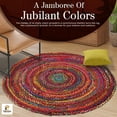 thumbnail image 6 of GRUHUM Handwoven 10'feet Jute Cotton Round Area Rug, Natural Multi Chindi Boho Colorful Rustic Vintage Soft Braided Reversible Bohemian Rug- Indoor Kitchen Bedroom Living Room 10'ft Circle, 6 of 9