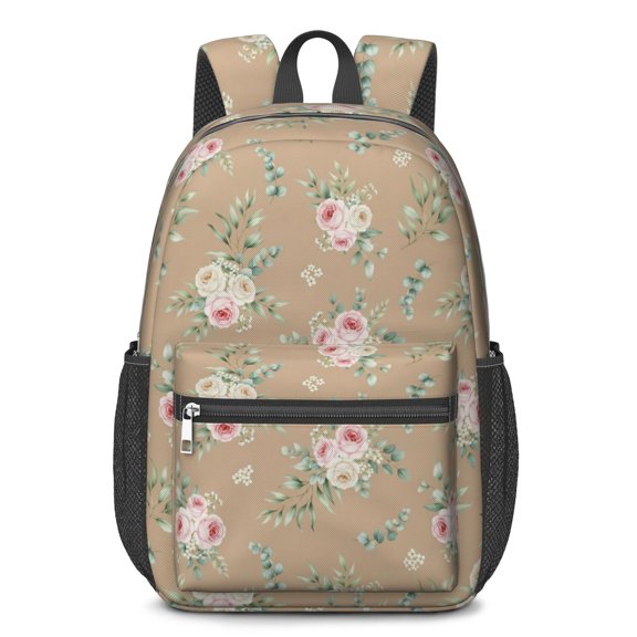 Pioneer Flower Floral Print Pattern 17" School Backpacks for Teens,Waterproof Oxford Fabric,S-Shape Padded Straps for School,Travel,Hiking,Camping