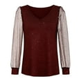 thumbnail image 3 of Gelikeya Girls Mesh Puff Long Sleeve Shirts 2026 Spring Fall V Neck Ribbed Knit Back to School Tops Casual Work Blouse 13-14 Years, 3 of 5