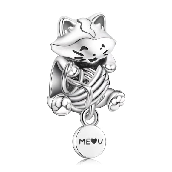 925 Sterling Silver Charm for Bracelets Solid Cat & Wool Ball Charms Women Bracelet Charm