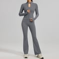 thumbnail image 2 of Women's 2 Piece Set Long Sleeve Jacket & Ankle Length Workout Flare Leggings Casual Matching Outfit Tracksuit Sweatsuit Athletic Gym Yoga Outfit M, 2 of 2